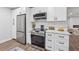 Modern kitchen featuring stainless steel appliances and white cabinets, complemented by a clean backsplash at 1849 S Columbia Place, Decatur, GA 30032