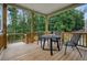 Inviting covered back patio with wood flooring, table, and chairs overlooking a private backyard at 66 Snowdon Way, Villa Rica, GA 30180