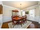 Formal dining room featuring hardwood floors, wainscoting, and an elegant display cabinet at 2401 Day Break Way, Dacula, GA 30019