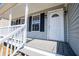 Inviting front porch featuring a white door with sidelights, gray wood floors, and white railings at 195 W Fork Way, Temple, GA 30179