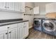 Well-equipped laundry room with sleek, front-load washer and dryer, ample counter space, and storage cabinets at 764 Sharpshooters Nw Rdg, Marietta, GA 30064