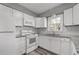 Bright kitchen with white cabinets, granite countertops, and subway tile backsplash, equipped with modern appliances at 80 Montre Nw Sq, Atlanta, GA 30327