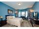 Spacious bedroom boasts blue walls, plush carpeting, bookshelves, and a cozy desk area at 2480 Copper Mill Trl, Cumming, GA 30041