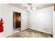 Small eat-in kitchen area with a ceiling fan and outdated flooring at 3160 Ann Se Rd, Smyrna, GA 30080