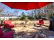 Backyard patio area with a red umbrella, comfortable chairs, gazebo and grill at 1341 Longwood Sw Dr, Marietta, GA 30008