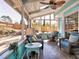Inviting sunroom with screened windows, skylights, ceiling fan and comfortable seating at 3304 Woolbridge Ct, Marietta, GA 30062