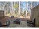 Backyard patio with fire pit, chairs and privacy fence at 6338 Kinsland Ct, Lithonia, GA 30058