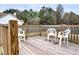 View of a wood deck with four plastic chairs showcasing an outdoor living space for relaxation and enjoying the backyard at 4871 Ship Jack Ln, Decatur, GA 30035