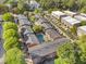 A high-angle view of brick apartment buildings and condos, and the covered pool at 885 Briarcliff Ne Rd # 16, Atlanta, GA 30306
