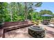 Deck and firepit area is perfect for outdoor gatherings in a lush backyard with mature trees at 97 Old Burnt Hickory Rd, Acworth, GA 30101