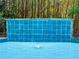 Close-up view of a blue tiled waterfall feature that enhances the pool's serene ambiance at 3261 Turtle Lake Se Ct, Marietta, GA 30067