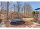 Spacious backyard featuring a trampoline with an enclosure and stone steps at 1175 Lamont Cir, Dacula, GA 30019
