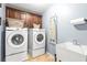 Convenient laundry room with front load washer/dryer and upper cabinets for storage at 3314 Ridge Manor Way, Dacula, GA 30019