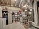 Utility basement storage area with organization shelves and ductwork, providing functional space for household essentials at 112 Estates At The Lake Dr, Canton, GA 30114