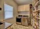 Well-equipped laundry room with stainless steel washer and dryer, storage shelves and counter at 112 Estates At The Lake Dr, Canton, GA 30114
