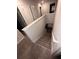 Carpeted staircase leading downstairs, featuring neutral walls and white trim at 116 Deer Xing, Temple, GA 30179