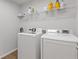 Neat laundry room showcasing a modern washer and dryer set with a storage shelf at 109 Mill Creek Dr, Canton, GA 30115