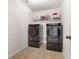 Laundry room with modern washer and dryer on pedestal stands at 141 Aylesbury Blvd, Mcdonough, GA 30252