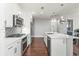 Contemporary kitchen with stainless steel appliances, white cabinets, and a large island at 270 17Th Nw St # 2002, Atlanta, GA 30363