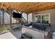 Relaxing covered outdoor hot tub on a wooden deck featuring a television and bench seating at 718 Park Haven Ln, Canton, GA 30115