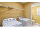 Functional laundry room with modern washer and dryer, complemented by storage shelves and a peek into the bathroom at 660 Simmons St, Atlanta, GA 30318