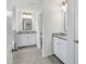 Dual sink bathroom vanity with gray cabinets at 90 Citrine Way, Acworth, GA 30101