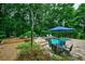 Secluded backyard with gunite pool, patio seating, and lush greenery at 5053 Chapel Xing, Douglasville, GA 30135
