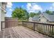 Wooden deck with railing overlooking a landscaped backyard at 2393 Strand Ave, Lawrenceville, GA 30043
