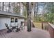 Back deck features seating for six around glass table surrounded by mature trees and ample shade at 2031 Audubon Ne Dr, Atlanta, GA 30329