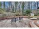 Large brick patio with outdoor seating and fire pit, complemented by mature trees and privacy fence at 2031 Audubon Ne Dr, Atlanta, GA 30329