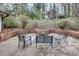 Brick patio with built-in seating and fire pit, surrounded by lush greenery and mature trees at 2031 Audubon Ne Dr, Atlanta, GA 30329