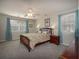 Comfortable main bedroom with carpet, ceiling fan, and two windows with blue curtains at 4260 Laurel Glen Ct, Douglasville, GA 30135