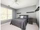 Calm bedroom featuring a gray color scheme, shelving, and natural light from a large window at 1439 Evers Pl, Lawrenceville, GA 30043