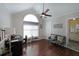 Home office featuring a vaulted ceiling, ceiling fan, and plenty of natural light at 942 Fairmont Park Dr, Dacula, GA 30019