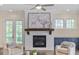 Cozy living room showcasing a fireplace with mantle, built-in cabinets, and neutral decor at 385 Rowes Cir, Alpharetta, GA 30009