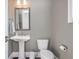 Neutral powder room with pedestal sink, toilet, and modern fixtures, offering a clean and functional space at 385 Rowes Cir, Alpharetta, GA 30009