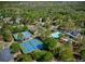 Aerial view showcasing community amenities including tennis courts, swimming pool, and lush landscaping at 4260 River Club Dr, Cumming, GA 30041