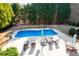 A swimming pool and patio area with lounge chairs, umbrella, and patio table at 359 Flatstone Sw Way, Marietta, GA 30064