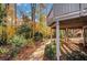 Backyard with a covered patio, and stone path surrounded by trees at 1139 Tennyson Ne Pl, Brookhaven, GA 30319