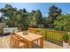 A cozy outdoor seating area with a dining table on a beautiful back deck at 2533 Briers North Dr, Atlanta, GA 30360