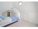White bedroom with ceiling fan, and carpeted floor at 2528 Picket Fence Ln, Snellville, GA 30078