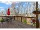 Relaxing back deck offering seating with wooden railing and treetop views at 1760 Clayton Cir, Cumming, GA 30040