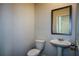 Bathroom featuring a pedestal sink, toilet, and a large mirror at 67 Highgrove Way, Dallas, GA 30157