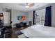 Inviting bedroom with plush bedding, a ceiling fan, and a modern entertainment setup at 2077 Towne Mill Ave, Canton, GA 30114