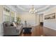 Cozy living room featuring hardwood floors, wainscoting, ample natural light, and a comfortable seating area at 2040 Bloomfield Ct, Cumming, GA 30041