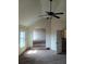 Bedroom with natural light, carpet floors, ceiling fan and decorative half wall at 8413 Members Dr, Jonesboro, GA 30236