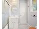 Bathroom with sliding glass doors, vanity with storage, and wood look floor for added charm at 3310 Bryan Way, Marietta, GA 30008
