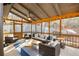 Relaxing screened-in porch featuring wood accents, comfortable furniture, and views of the outdoor landscaping at 6055 Blackwater Trl, Atlanta, GA 30328