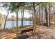 Lake view from wooden swing, complete with bench and surrounded by trees and boats at 3338 Breton Ne Cir, Brookhaven, GA 30319