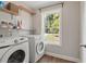 Efficient laundry room featuring modern appliances, shelving, and natural light at 1300 Snapping Shoals Rd, Mcdonough, GA 30252